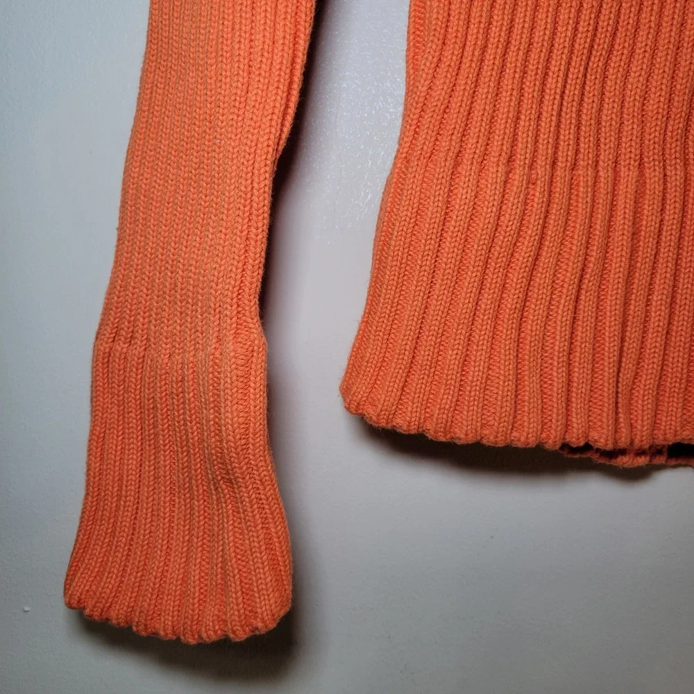 Banana Republic Ribbed Collared Zip Up Woman's Sweater Orange/White Medium‎ - Picture 3 of 9